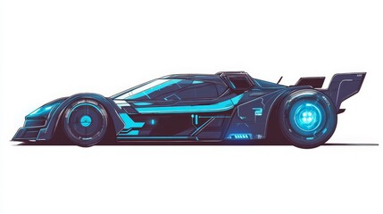 Cyberpunk Race Car Side Profile Illustration, Futuristic Vehicle Design, Digital Art Cyberpunk, Concept Art