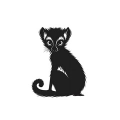 Obraz premium Cute lemur silhouette, sitting, white background, simple design