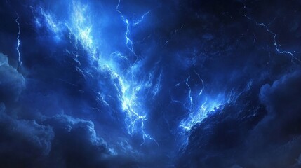 Fototapeta premium Celestial Storm Digital Art, Blue Lightning, Cloudscape, Abstract, Fantasy lightning, storm
