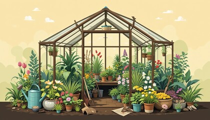 Botanical growth showcase greenhouse digital art vibrant front view nature inspiration