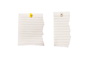 Note paper isolated on transparent background, free space for writing messages.