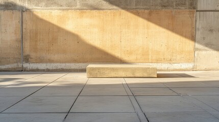Minimalist Concrete Platform Against Textured Wall with Dramatic Shadow Play