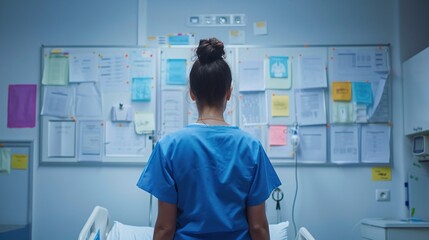 Obraz premium Medical Professional Possibly a Doctor or Nurse Standing in the Corridor of a Hospital or Clinic Appearing Focused and Thoughtful as They Engage in Their Work or Studies