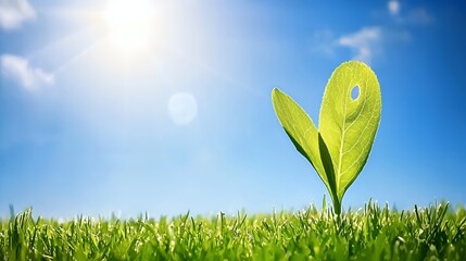 Bright Green Sprout Growing in Sunny Grassy Field