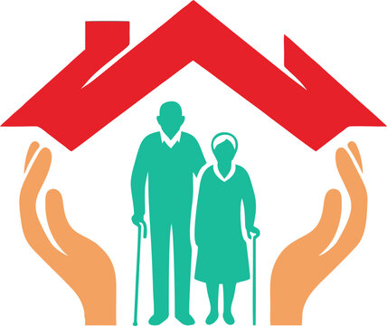 Symbolic Illustration of Elderly Protection with Hands and Home Shelter for Safety, Care, and Support in Senior Living