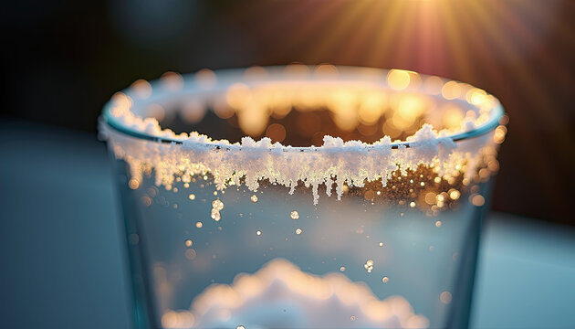 Sugar-rimmed cocktail glass with sunset for bar menus and beverage promotional materials