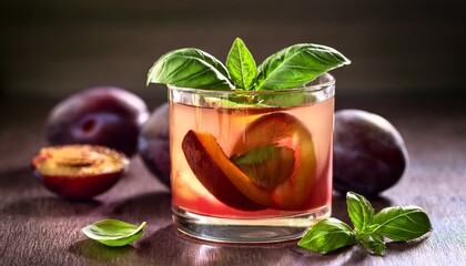 a basil plum fruit cocktail