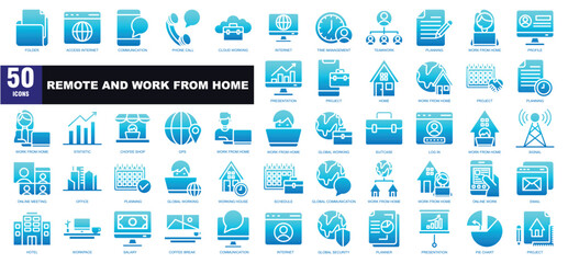 Remote and work from home glyph gradient icon set