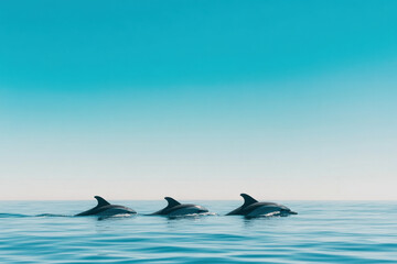 Fototapeta premium Three dolphins swimming in the ocean