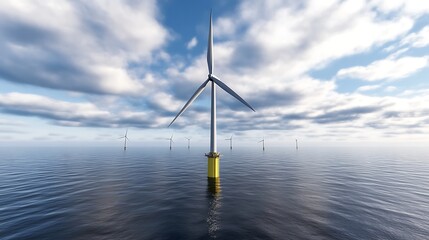 Floating offshore wind farm featuring large turbines for renewable energy generation.