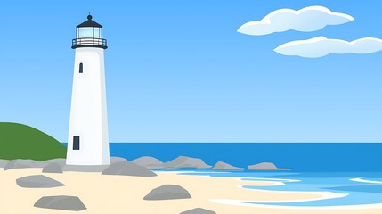 Coastal Lighthouse Illustration Tranquil Seascape.