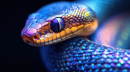Fototapeta premium Vivid Close-up of Colorful Snake with Intricate Scales and Details