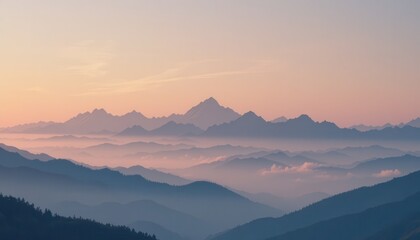 Obraz premium Breathtaking sunrise over majestic mountains serene landscape nature photography early morning wide-angle tranquility