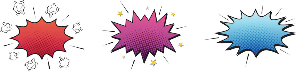 Set of Comic explosions. Comic background pop art style. Retro comic bubble speech. Cartoon effects explosion design element  © Accountanz