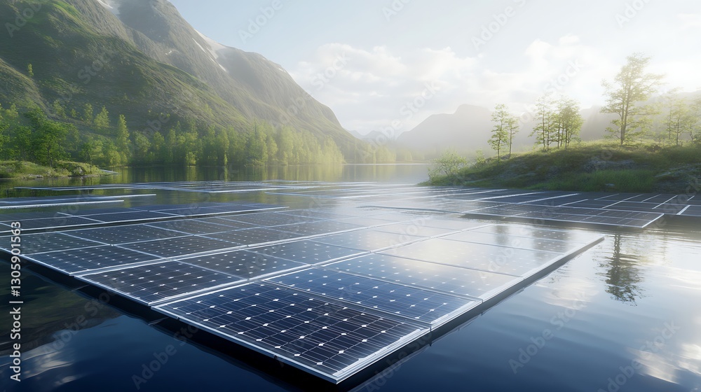 Poster floating solar panels on an artificial island captured in a striking image showcasing innovative ren