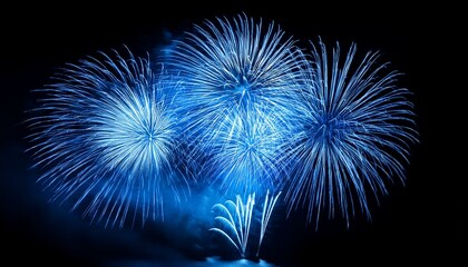 beautiful festive blue fireworks on black background