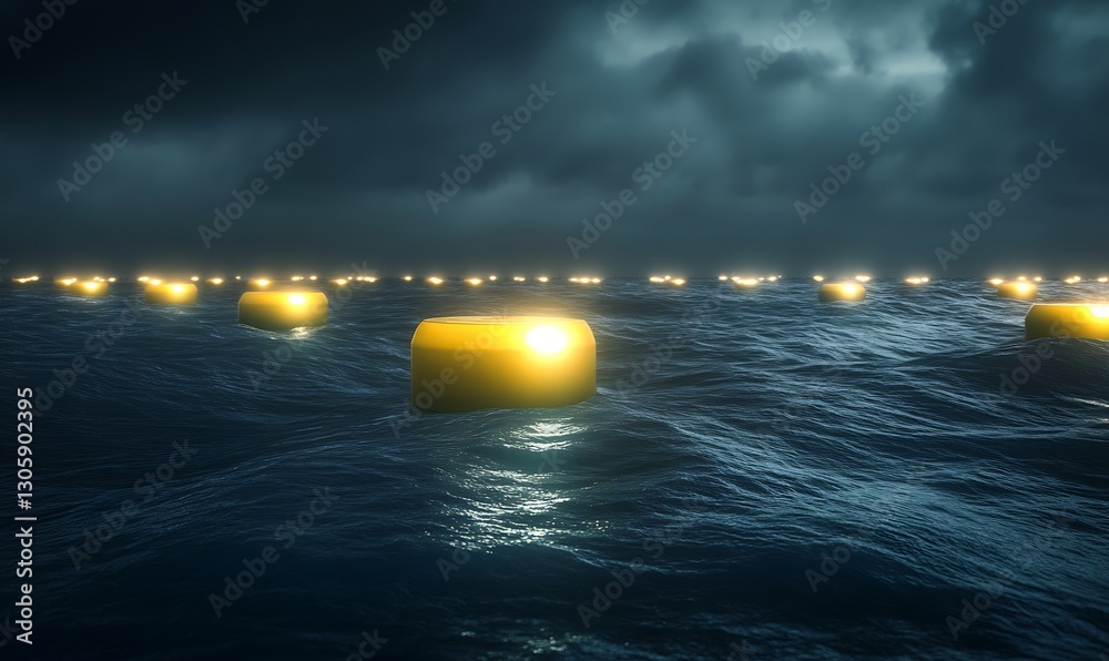 Aufkleber futuristic floating wave energy generators in the ocean environment, showcasing innovative renewable
