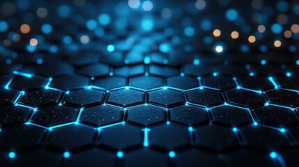 Obraz premium Blue Glowing Hexagon Pattern on Dark Background for Tech Design