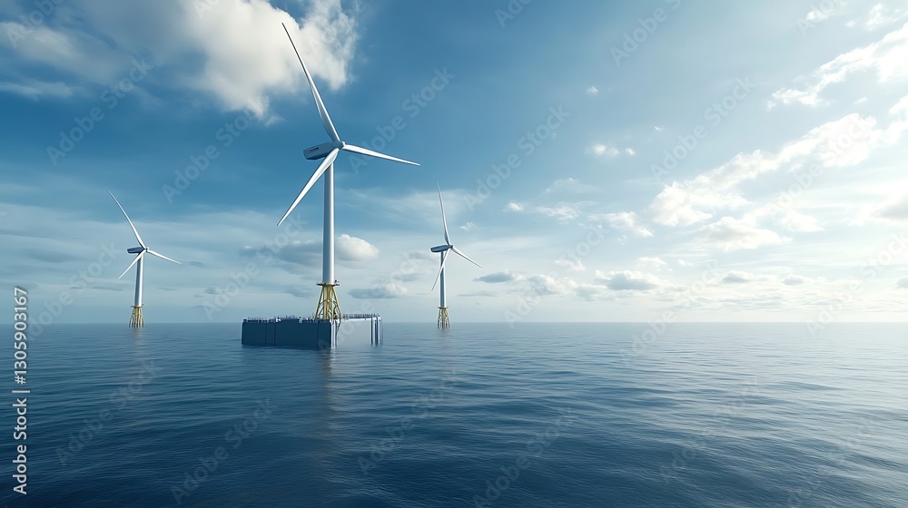 Aufkleber futuristic floating wind farm concept in the open sea.