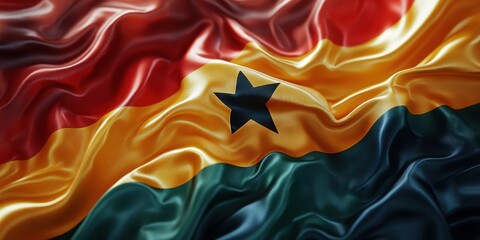 A Beautiful Close-Up of the Ghanaian Flag with Rich Colors and Textures Displaying National Pride