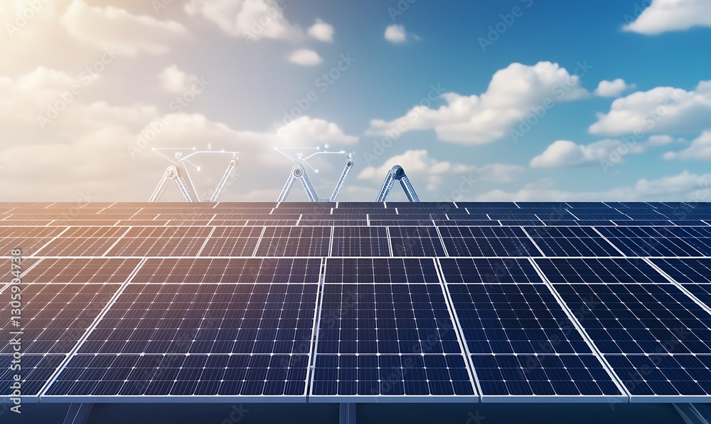 Poster futuristic ai-powered solar tracking system showcasing innovation in renewable energy technology.