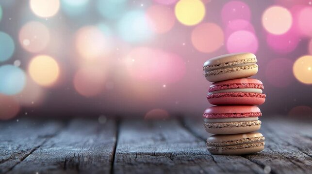 Strawberry and chocolate macaroons on a blurred background