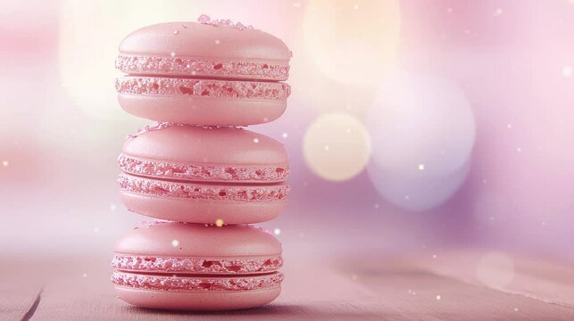 Strawberry macaroons on a blurred background