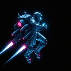 Fototapeta premium Cyberpunk Mecha Warrior WIth Jetpack