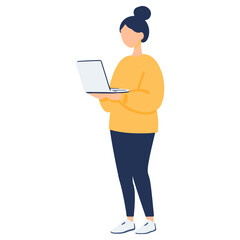 Women holding laptop woman illustration minimalist  vector