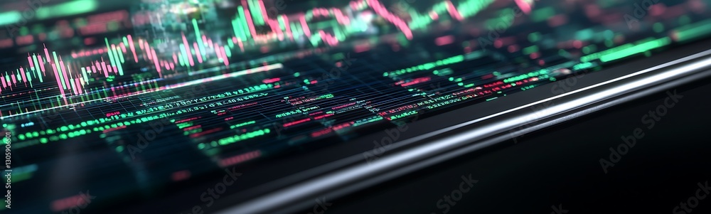 Poster Futuristic AI-driven trading system concept with glowing elements, ideal for technology and finance themes.