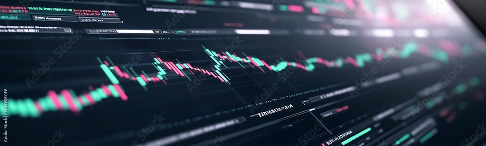 Fototapete Futuristic AI trading system concept image showcasing glowing algorithms in a dynamic design.