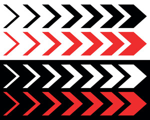 Obraz premium Black, Red and White Dynamic arrow symbols. Vector illustration isolated on black and white background.