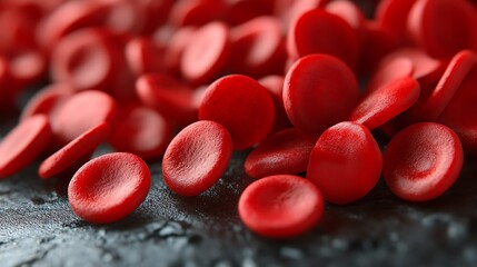 Microscopic View of Red Blood Cells on Dark Surface