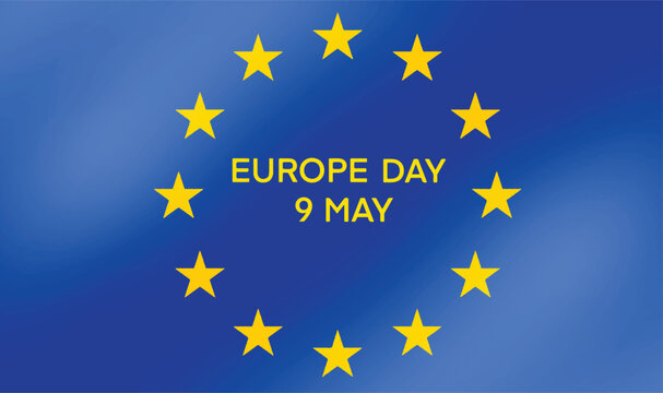 Happy europe day eu europe blue color flag star golden yellow orange text font happy europe day 9 nineth may month 2025 year banner government community event celebration union poster background euro