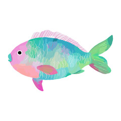 Fototapeta premium Cute parrotfish whimsical style illustration vector