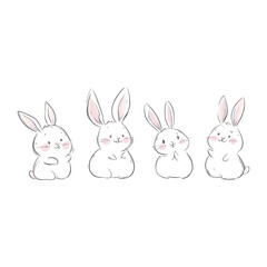 Cute rabbit line drawing art illustration bunny vector