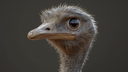 Close-up Ostrich Portrait, Studio Shot, Neutral Background, Wildlife Illustration
