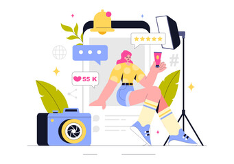 Content Creation Vector Illustration featuring Digital Marketing Copywriting, Social Media Engagement, Content Customization and Community Interaction