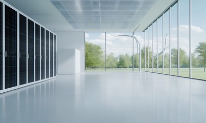 Futuristic energy-efficient data center concept illustration showcasing innovative power solutions.