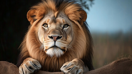 Fototapeta premium Portrait of a Majestic Male Lion With a Focused and Regal Expression