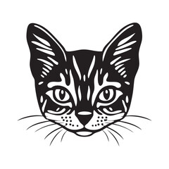 Obraz premium Cat face portrait, black outline clipart style illustration, transparent background vector