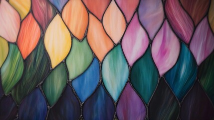 Fototapeta premium Colorful Stained Glass Window Abstract Rainbow Pattern Leaf Design Interior Design Te