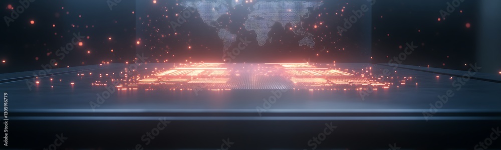 Aufkleber futuristic finance summit featuring holographic ai technology and innovative concepts in a digital f