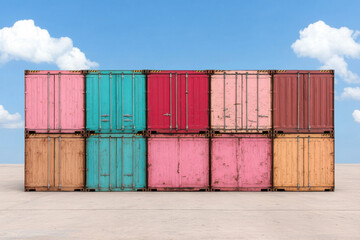 Fototapeta premium A row of colorful shipping containers are stacked on top of each other