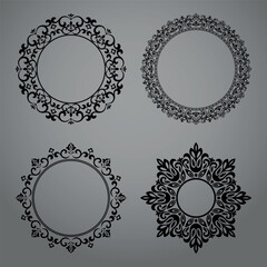 Set of decorative frames Elegant vector element for design in Eastern style, place for text. Floral black and gray borders. Lace illustration for invitations and greeting cards