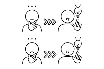 考えてアイデアや答えが浮かんだ人物のピクトグラムのイラスト