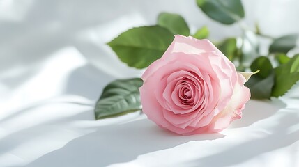 Single Pink Rose on White Fabric with Soft Natural Lighting