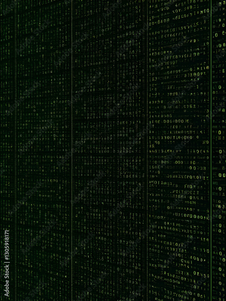 Wall mural digital binary code on dark bg with alert map