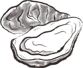 牡蠣のイラスト　墨絵風