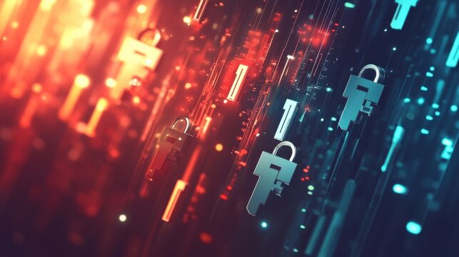 Digital security concept with multiple key icons and floating password fields, high-tech interface. - Powered by Adobe